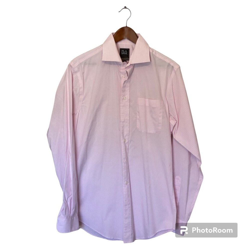 Jos. A. Bank Button Up Pink Striped Shirt Size Men's 15.5 36 Long Sleeve Cotton